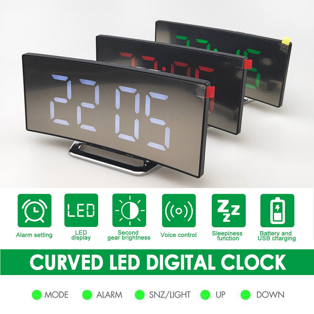 LED Digital Alarm Clock USB Temperature Curved Display Snooze Bedside Modern Hot - Image 3