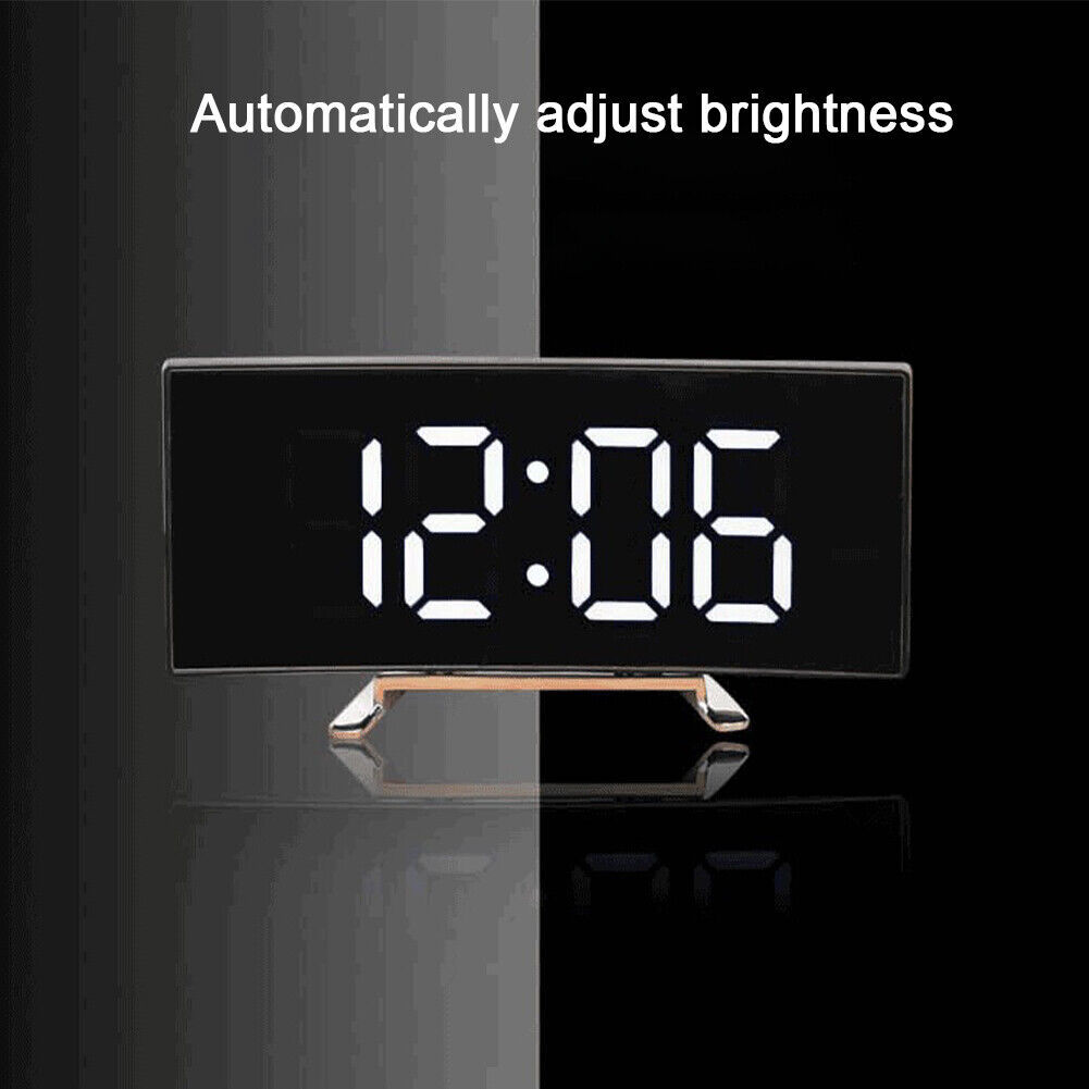 LED Digital Alarm Clock USB Temperature Curved Display Snooze Bedside Modern Hot - Image 8