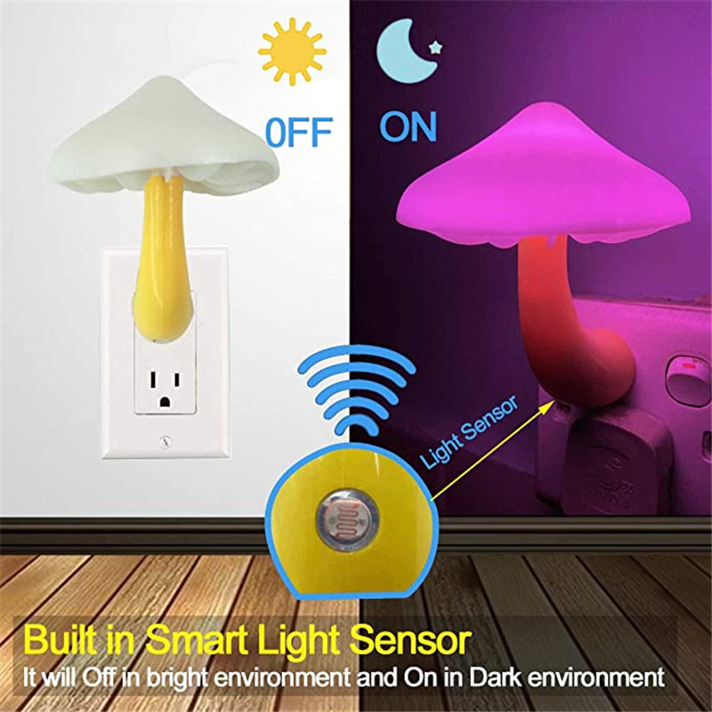 LED Night Light Mushroom Wall Socket Lamp EU US Plug Warm White Light-control Sensor Bedroom Light Home Decoration - Image 10