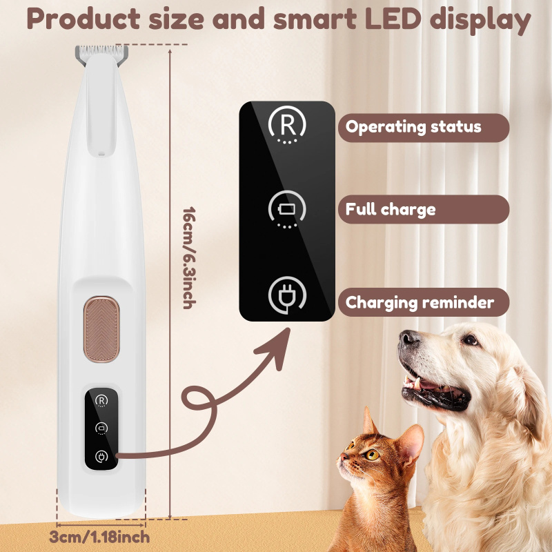 Pets Dog Paw Trimmer With LED Light Fully Waterproof Pet Hair Trimmer With LED Display Dog Clippers For Grooming Widen Blade - Image 9