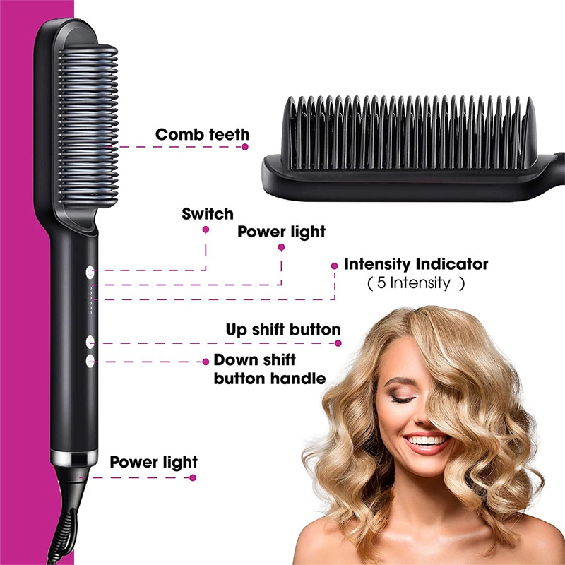 New 2 In 1 Hair Straightener Hot Comb Negative Ion Curling Tong Dual-purpose Electric Hair Brush - Image 8
