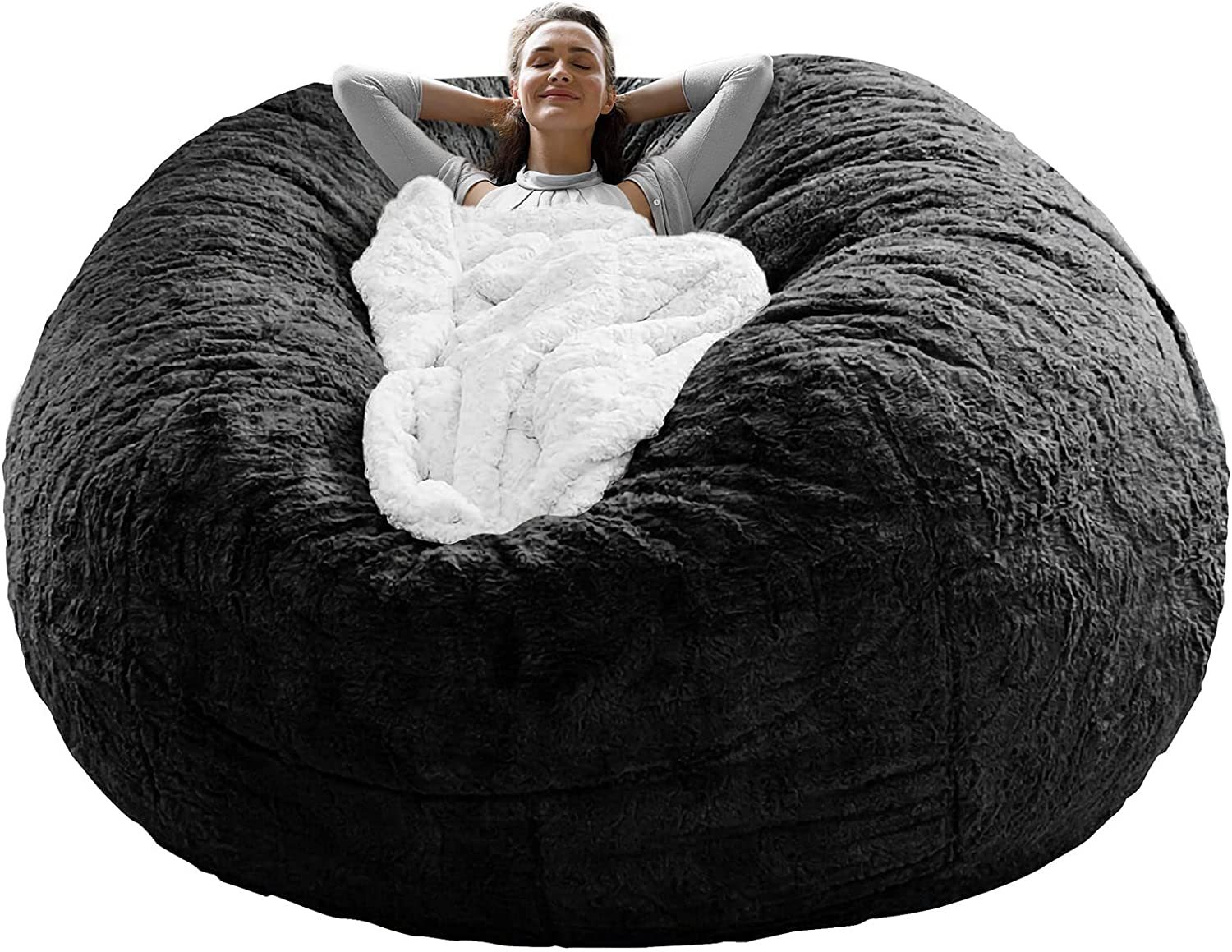 Bag Chair Coverit Was Only A Cover, Not A Full Bean Bag Chair Cushion,Big Round Soft Fluffy PV Velvet Sofa Bed Cover, Living Room Furniture, Lazy Sofa Bed Cover,5ft Black - Image 5