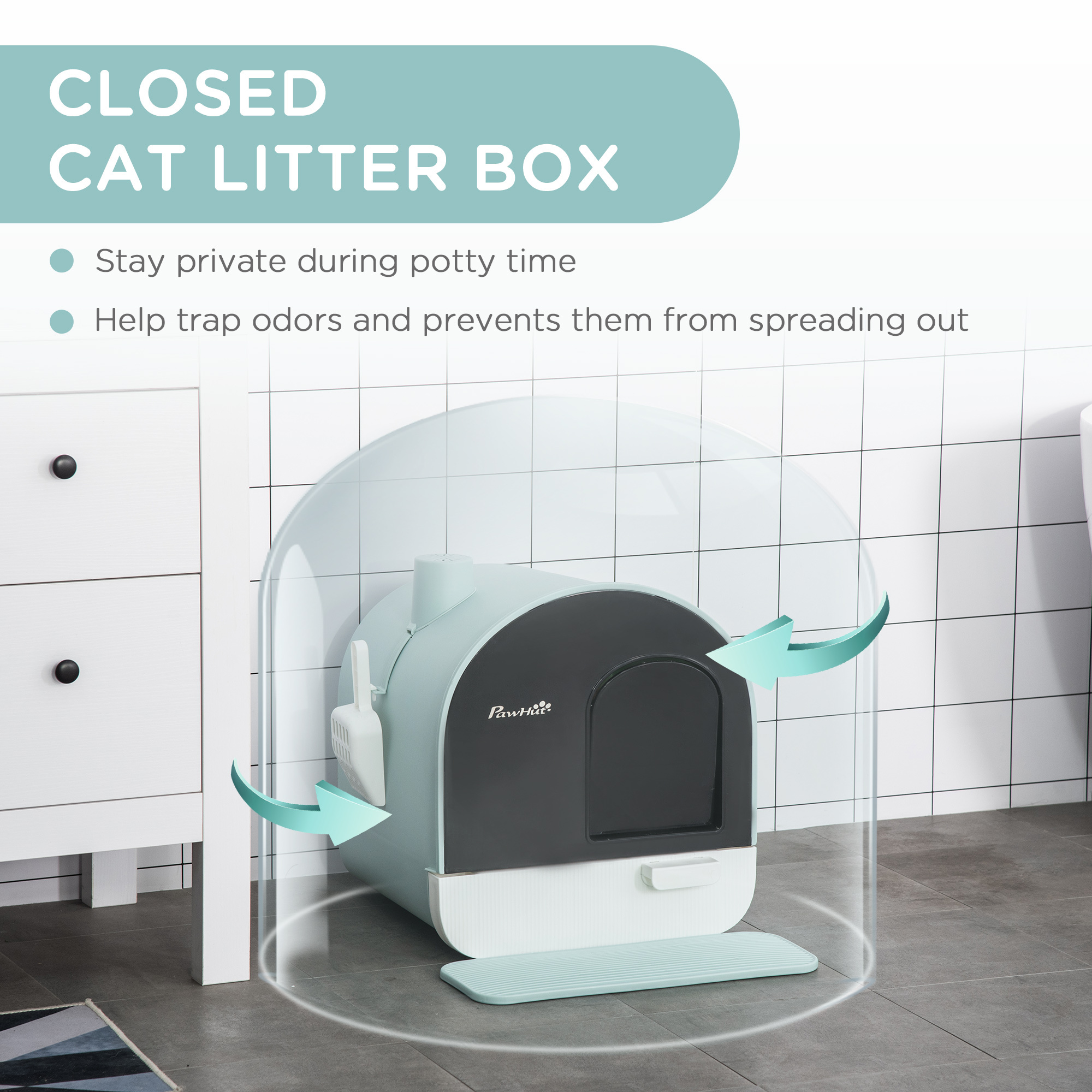 Cat Litter Box With Lid, Indoor Cat With Tray, Spoon, Strainer - Image 2