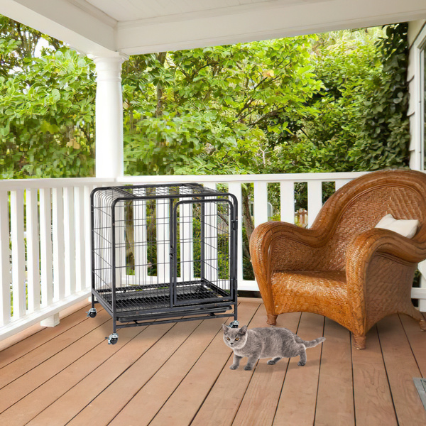 62x44x66cm Assembled Square Tube Wire Black Cat And Dog Cage - Image 2