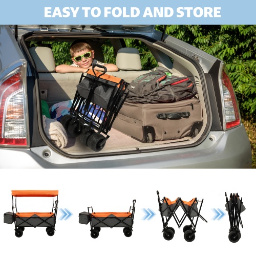 480Lbs Collapsible Wagon With Canopy,Wagon Stroller With 7 All-Terrain Wheels, Lightweight Foldable Wagon, Large Capacity For Camping, Shopping, Sports, And Garden Use,,purple With Mosquito Net - Image 3