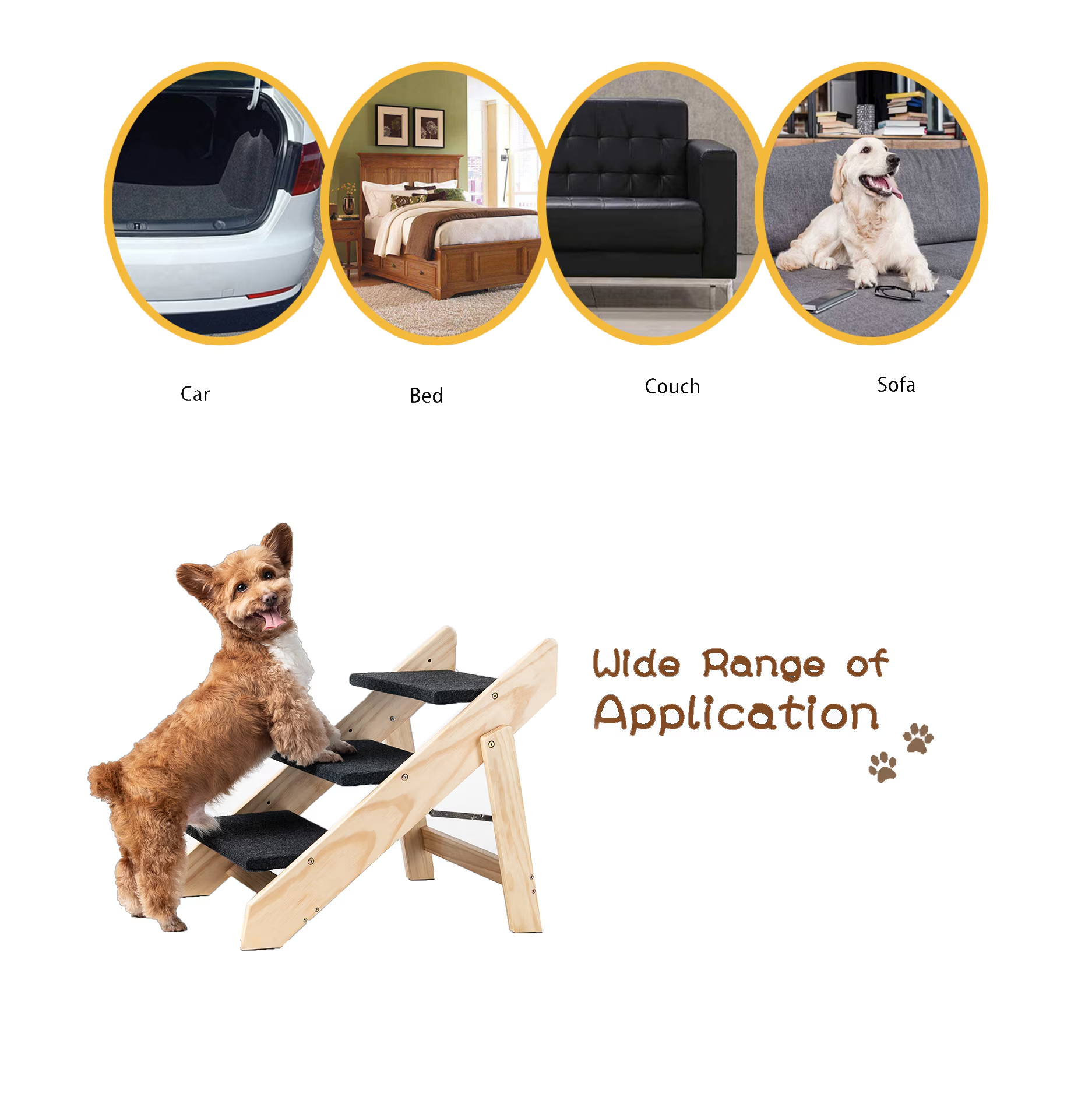 Wood Pet Stairs Pet Steps Foldable 3 Levels Dog Stairs Ramp Perfect For Beds And Cars Portable Dog Cat Ladder Up To 110 Pounds - Image 5