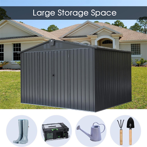 Outdoor Storage Shed 10'x 8, Metal Garden Shed For Bike, Trash Can, Tools, Galvanized Steel Outdoor Storage Cabinet With Lockable Door For Backyard, Patio, Lawn 10x8ft, Dark Gray - Image 2