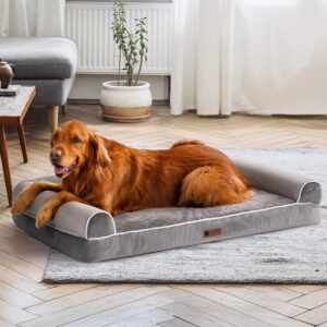 MEWOOFUN Orthopedic Dog Bed For Large Dogs - XL Egg Crate Foam Mattress With Removable Washable Cover, Waterproof Pet Couch Bed Grey, Extra Large