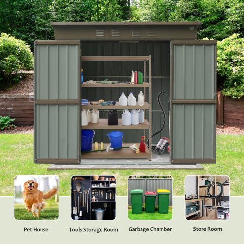 Outdoor Storage Shed 6x4 FT, Metal Tool Sheds Storage House With Lockable Double Door, Large Bike Shed Waterproof For Garden, Backyard, Lawn - Image 5
