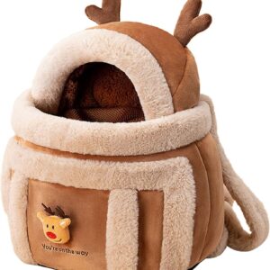 Carrier Bag Backpack Carrier Dog Travel Bag Pet Winter Outdoor Carriers Plush Reindeer Bag With Hand Warmers