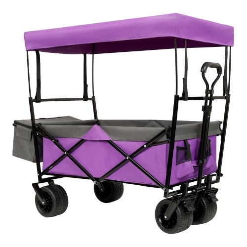480Lbs Collapsible Wagon With Canopy,Wagon Stroller With 7 All-Terrain Wheels, Lightweight Foldable Wagon, Large Capacity For Camping, Shopping, Sports, And Garden Use,,purple With Mosquito Net - Image 7