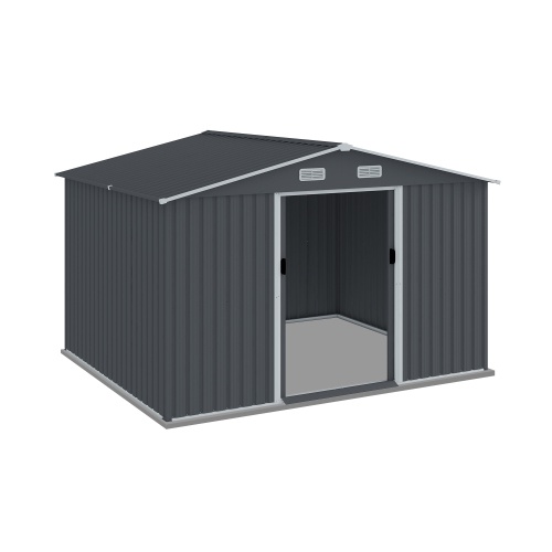Outdoor Storage Shed 8 X 10 FT Large Metal Tool Sheds Heavy Duty Storage House With Sliding Doors With Air Vent For Patio Lawn To Store Bikes Tools, Lawnmowers Grey - Image 2