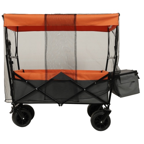 480Lbs Collapsible Wagon With Canopy,Wagon Stroller With 7 All-Terrain Wheels, Lightweight Foldable Wagon, Large Capacity For Camping, Shopping, Sports, And Garden Use,,purple With Mosquito Net - Image 6