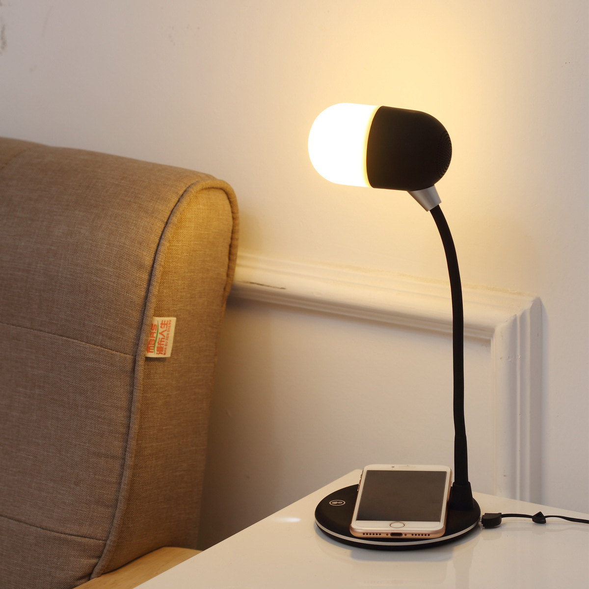 3 IN 1 Desk Lamp With Qi Wireless Charger 5W Bluetooth Speaker USB Dimmable For Bedroom - Image 3